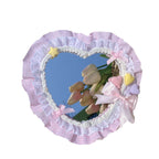 Plaid Lace Bow Heart Mirror    HA0754