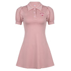 Waist-embroidered puff sleeve polo skirt    HA0695