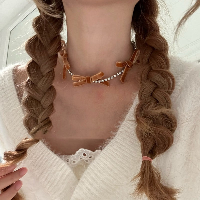 Bow zircon necklace clavicle chain HA1597