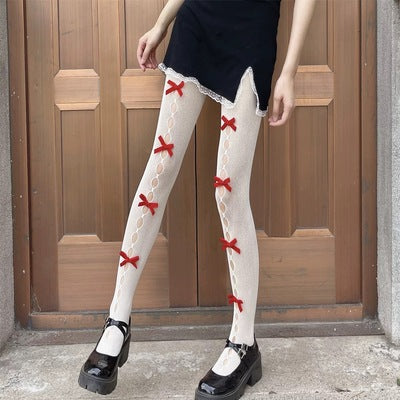 Sweet Girl Hollow Handmade Bow Net Socks  HA0865