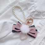 Mink Fur Ball Bow Keychain   HA1568