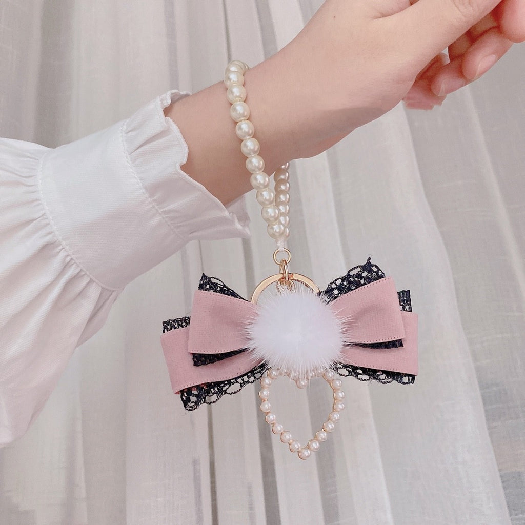 Mink Fur Ball Bow Keychain   HA1568