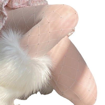 White silk diamond mesh net socks   HA0510